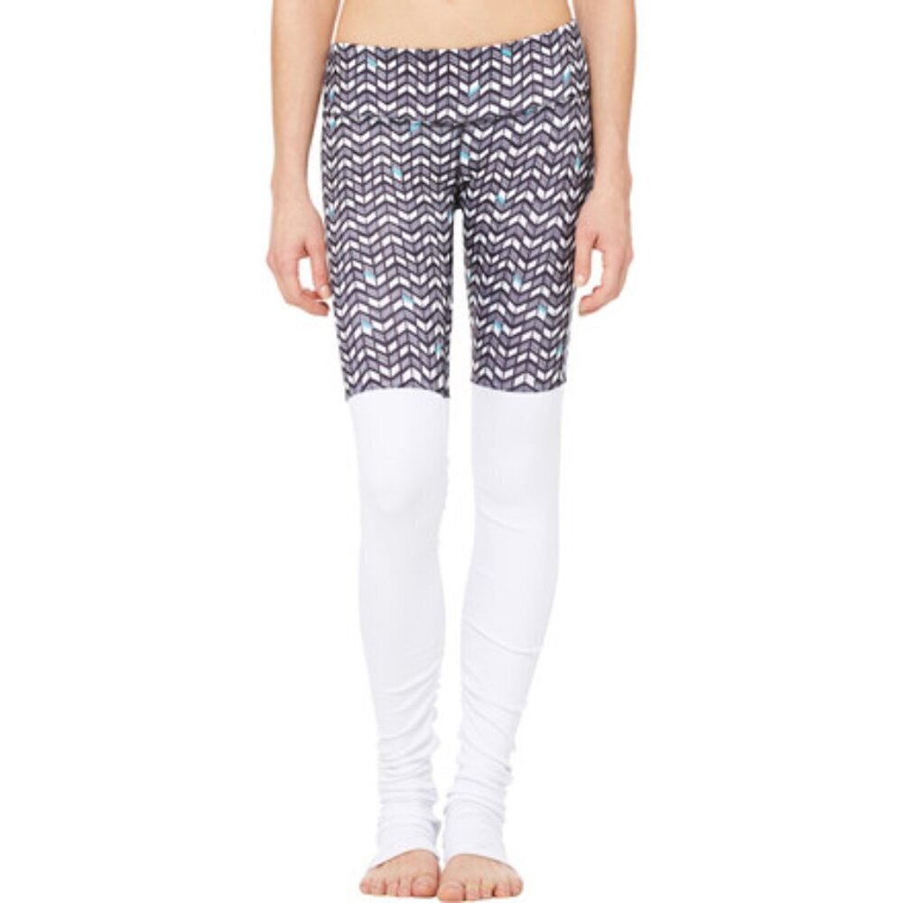 ALO Goddess ribbed long leggings chevron white scrunched leg warmer black Small